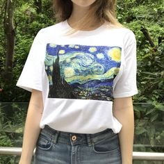 فنسنت فان جوخ, Vincent Van Gogh Starry Night, Gogh The Starry Night, Print Shirts Women, Egirl Outfits, The Starry Night, Art Van, Shirt Art, Van Gogh Art