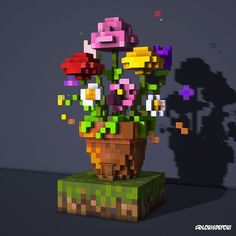 an image of a pixelated flower potted in the shape of a houseplant