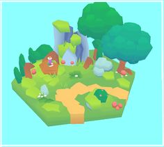 an animated map with animals and trees