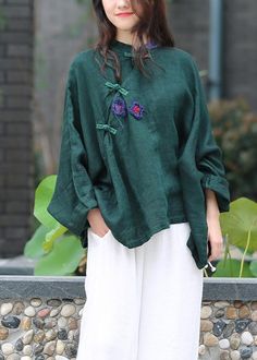 Women green top silhouette stand collar Batwing Sleeve Knee top

 Materials used: cotton blended

Measurement:One size fits all for this item. Please make sure your size doesn't exceed this size: BUST-200cm   
   
Cuff 38cm / 14.82"
bust 200cm / 78"
length 62cm / 24.18"
hem 170cm / 66.3"



We ship worldwide.

Tracking numbers provided for all orders. Solid Color Stand Collar Tops For Fall, Spring Stand Collar Top, Green Crew Neck Blouse For Spring, Casual Blouse With Stand Collar For Fall, Cotton Tops With Stand Collar For Fall, Casual Long Sleeve Dark Green Tops, Cotton Stand Collar Top For Fall, Casual Dark Green Long Sleeve Tops, Solid Color Stand Collar Blouse For Fall