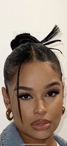 Black Sleek Hair, Black Model Hairstyles, Clean Girl Bun Black Women, Slick Back Bun Big Forehead, Twisted Bun Updo For Black Women, Black Woman Bun Hairstyles, Deep Wave Updo Hairstyles, Sleek Back Bun Black Women, Side Part Bun Black Women