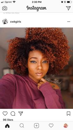 Dye to this kind of color Fresh Hairstyles, Hair Color For Dark Skin, Puffy Hair, Cabello Afro Natural, Exotic Hairstyles, Hair Color Orange, Red Curly Hair, Dyed Natural Hair, Copper Hair Color