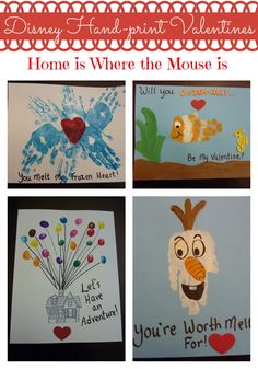 handprinted cards for valentine's day with the words home is where the mouse is