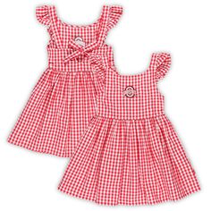 Dress your little Buckeye in classic style with this adorable Constance Gingham Dress from Garb. This adorable gingham dress, with its charming cap sleeves and ruffle detailing, is perfect for game day or any day. The keyhole back with a tie closure adds a touch of whimsy, making it as playful as your little Buckeye fan. Ohio State Buckeyes, Girls Toddler, Gingham Dress, Ohio State, Game Day, Scarlet, Cap Sleeves, Toddler Girl, Gingham