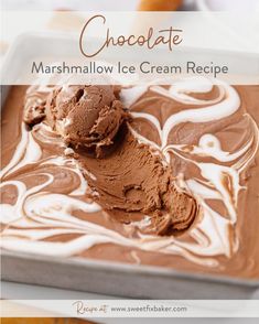 chocolate marshmallow ice cream recipe on a white plate with text overlay that reads chocolate marshmallow ice cream recipe