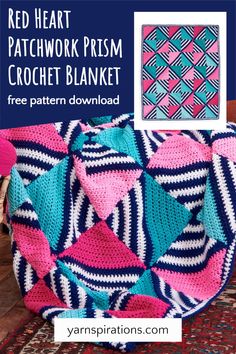 red heart patchwork prism crochet blanket free pattern