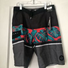 Board Shorts By Ripcurl Black/Floral Pattern Size 27 Waist New With Tags Casual Black Surfing Shorts, Black Cotton Swim Trunks For Summer, Black Cotton Summer Swim Trunks, Casual Multicolor Surfing Bottoms, Surf Boys, Toddler Boy Swim Trunks, Water Shirt, 27 Inch Waist, Black Floral Pattern