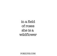 the words in a field of roses she is a wildflower are black and white