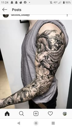 a man's arm with tattoos on it and an eagle in the middle of his arm