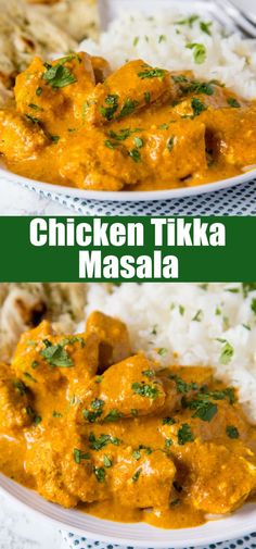 chicken tikka masala on a plate with rice