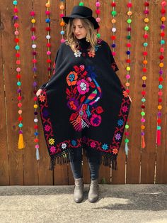 Full Body Mexican Floral Poncho. Hand Embroidered Poncho. | Etsy Winter Festival Embroidered Poncho, Embroidered One Size Poncho For Fall, One Size Embroidered Poncho For Fall, Embroidered One-size Poncho For Fall, Embroidered Poncho For Fall, One Size, Festival Poncho With Multicolor Floral Embroidery, Traditional Multicolor Poncho With Floral Embroidery, Traditional Multicolor Floral Embroidered Poncho, One Size Embroidered Poncho For Festivals