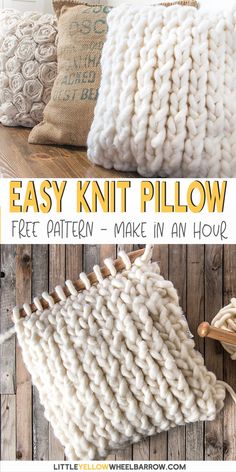 the easy knit pillow is made with yarn, and it's free pattern to make it