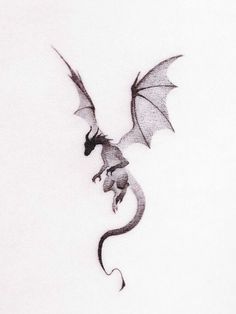 a drawing of a dragon flying in the sky