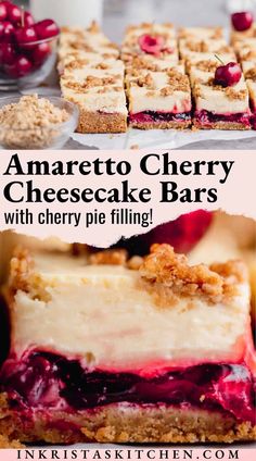 an image of cheesecake bars with cherry filling