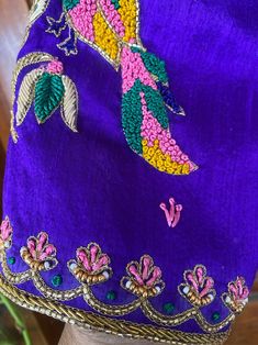 Pure Silk Purple Hand Embroidery Blouse /saree Maggam Blouse / Bird Embroidery Blouse / Hand Embroidered Blouse / Purple Ready Made Blouse - Etsy Langa Jacket, Maggam Blouses, Kurtis Design