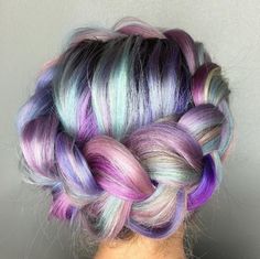 Opal hair, good character idea White Hair Color, Multi Colored Hair, Hair Pixie, Winter Hair Color, Braided Hair