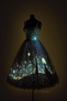 Starry Night Inspired Dress, Starry Night Inspired Outfit, Starry Outfit Aesthetic, Starry Night Dress To Impress, Space Themed Prom Dress, Starry Night Dresses, Star Themed Dress, Astronomy Dress, Starry Night Prom Dress