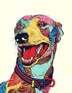 a drawing of a dog with its mouth open