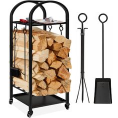 3-Tier Wrought Iron Firewood Log Rack w/ 4-Piece Tool Set Modern Farmhouse Makeover, Cabin Fire Pit, Wrought Iron Shelf, Firewood Stand, Three Tier Shelf, Cast Iron Chicken, Firewood Racks, Log Storage, Stationary Storage