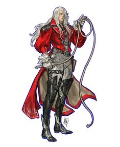 a drawing of a man with long white hair holding a bow and arrow in his hand