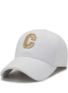 a white hat with the letter c on it