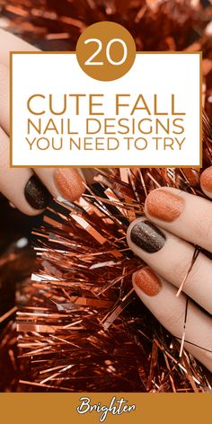 Fall Nail Polish Designs, Fingernail Designs For Fall, Short Fall Nails 2022 Brown, Pedicures For Fall, Thanksgiving Gel Nails Designs, Fall Gel Nails With Glitter, Diy Fall Nails Simple, Fall Nails With Orange, November Nail Designs Short