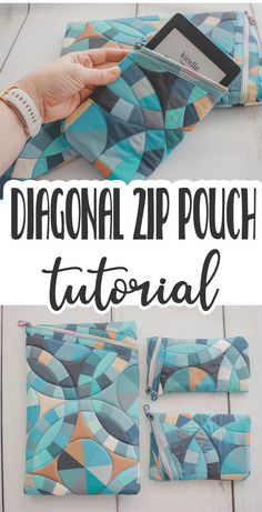 the diagonal zip pouch pattern is shown with instructions to make it