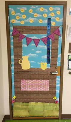 a door decorated to look like it is made out of cardboard and paper machs