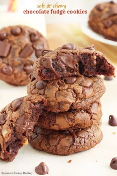 chocolate chip cookies stacked on top of each other