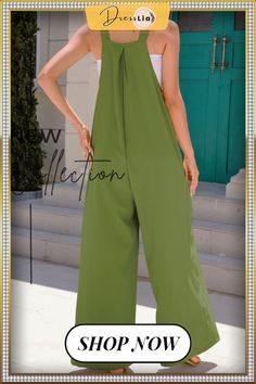 Fashion Solid Patchwork Spaghetti Strap Loose Jumpsuits(6 Colors) Spring Green Jumpsuits And Rompers With Suspenders, Non-stretch Overalls For Summer, Spring Green Overalls With Suspenders, Casual Green Jumpsuits And Rompers With Suspenders, Non-stretch Summer Workwear Overalls, Green Sleeveless Overalls, Sleeveless Green Overalls, Green Sleeveless Solid Color Overalls, Non-stretch Solid Color Summer Overalls