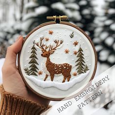 Deer Embroidery, Christmas Tree Decor, Festive Stitching, Seasonal Patterns, Christmas Crafts,cozy Time, Winter Decor, Christmas Ornament - Etsy Christmas Embroidery Tree, Christmas Tree Embroidery Pattern, Embroidery Reindeer, Embroidery Christmas Tree, Embroidery Hacks, Embroidery Christmas Ornaments, Deer Embroidery, Christmas Tree Embroidery, Winter Embroidery