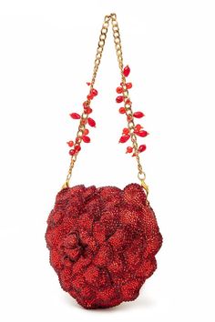 Red heart bag crystal embellished blossom applique and golden hardware detail. Comes with a beaded handle. - Aza Fashions Luxury Bags For Valentine's Day, Luxury Shoulder Bag For Valentine's Day Evening, Luxury Evening Shoulder Bag For Valentine's Day, Luxury Valentine's Day Evening Shoulder Bag, Red Embellished Clutch Shoulder Bag, Luxury Red Beaded Bag, Valentine's Day Evening Bag With Top Handle, Valentine's Day Evening Bags With Top Handle, Luxury Embellished Red Bags