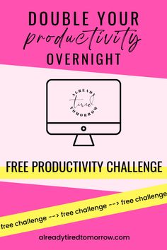 a pink and yellow poster with the words free product challenge on it, which includes an image of a computer screen