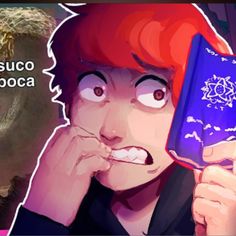 an animated image of a woman holding a book in front of her face, with the caption suco cocoa