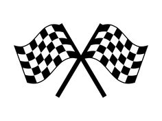 two checkered flags waving in the wind, black and white illustration on a white background