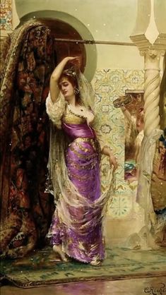 a painting of a woman in a purple dress