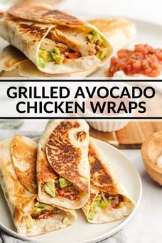 grilled avocado chicken wraps on a plate