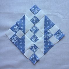 a blue and white patchwork quilted piece of cloth