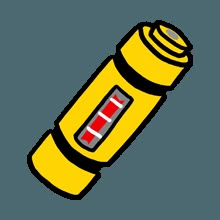 a yellow flashlight with red light on it