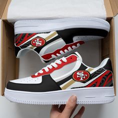 San Francisco 49Ers Af1 Shoes 276 Lightweight construction with breathable mesh fabric provides a comfortable and flawless fit. 49ers Shoes, Af1 Shoes, Back To School Shoes, Skull Wallpaper, Gold Rush, School Shoes, San Francisco 49ers, Classic Silhouette, Black Laces