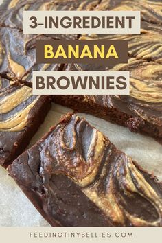 3-ingredient banana brownies Healthy Recipes With Over Ripe Bananas, Healthy Brown Banana Recipes, Healthy Banana Muffins 3 Ingredients, Brownie Mix With Banana, Browned Banana Recipes, Uses For Brown Bananas, Things To Do With Bananas Going Bad, Banana Peanut Butter Cocoa Brownie, Low Ingredient Banana Recipes