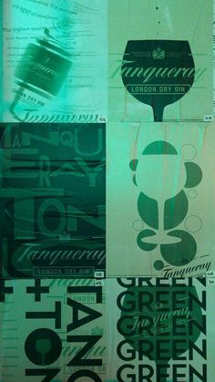 a series of posters with different types of logos on them, all in green and black