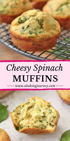 some muffins with spinach and cheese on top