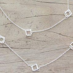 Long Sterling Silver Cube Station Necklace from India Christmas Gifts For Girlfriend, Hot Jewelry, Long Chain Necklace, White Necklace, Station Necklace, Sea Glass Jewelry, Cubism, Jewelry Packaging, Handmade Sterling Silver