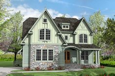 this is an artist's rendering of a house with stone accents and shingles