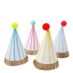 Meri Meri Pompom Party Hats - Wearable Party Accessories - 8 Ct, Gold Luxury Cream Party Hat, Gold Glitter Paper, Circus Tent, Party Projects, Paper Cones, Meri Meri, Circus Birthday, The Fair, Family Celebrations