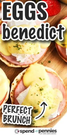 an egg benedict recipe is shown on a cutting board