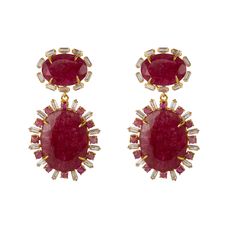 Luxurious, beautiful statement earrings of faceted red corundum surrounded by small ruby and clear cz baguettes accents. These one-of-a-kind beauties are handcrafted in 14k gold plated. Stunning and elegant jewelry for the holiday! Interchangeable Earrings, Beauty Products Gifts, Oval Earrings, Discount Jewelry, Oval Earring, Cz Earrings, Quartz Earrings, Luxe Gifts, Boutique Jewelry