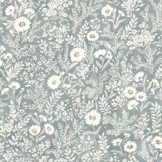 a gray and white wallpaper with flowers on it