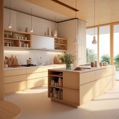 an open kitchen with lots of counter space